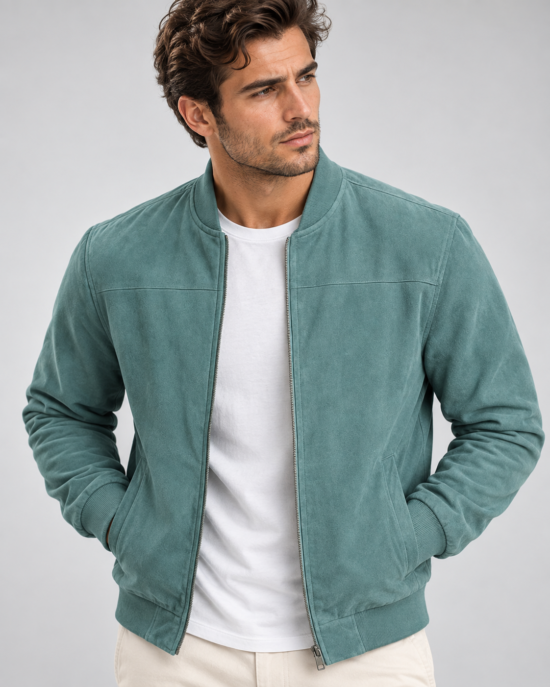 Men's Suede Finish Jacket – Fitted Cut, Structured Shoulders, Smart Casual