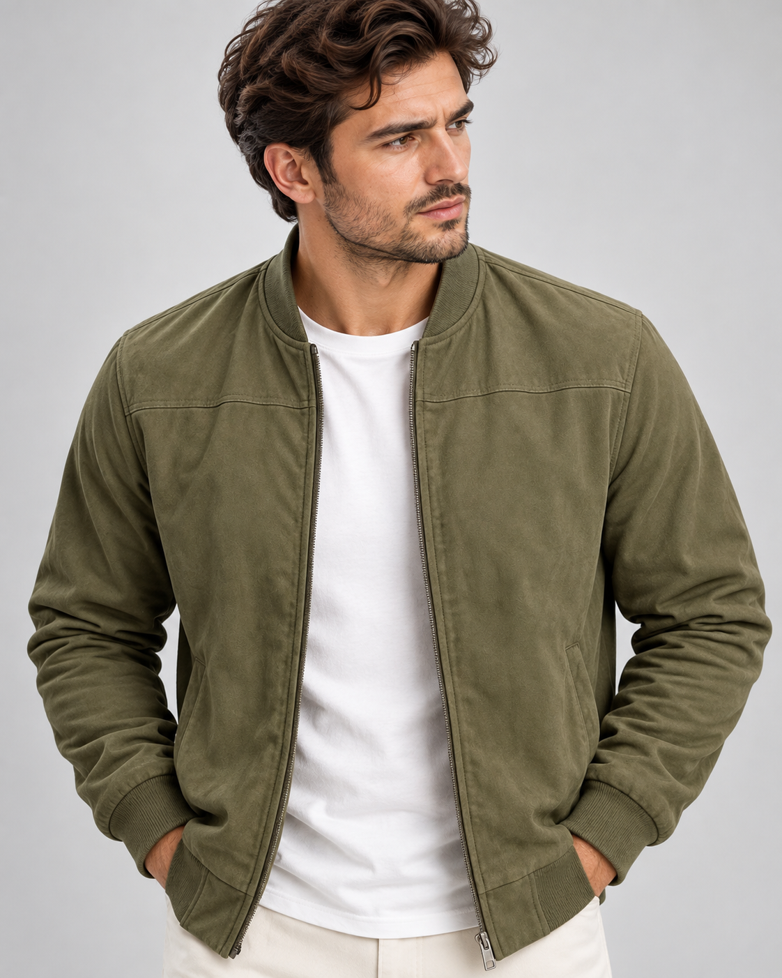 Men's Suede Finish Jacket – Fitted Cut, Structured Shoulders, Smart Casual