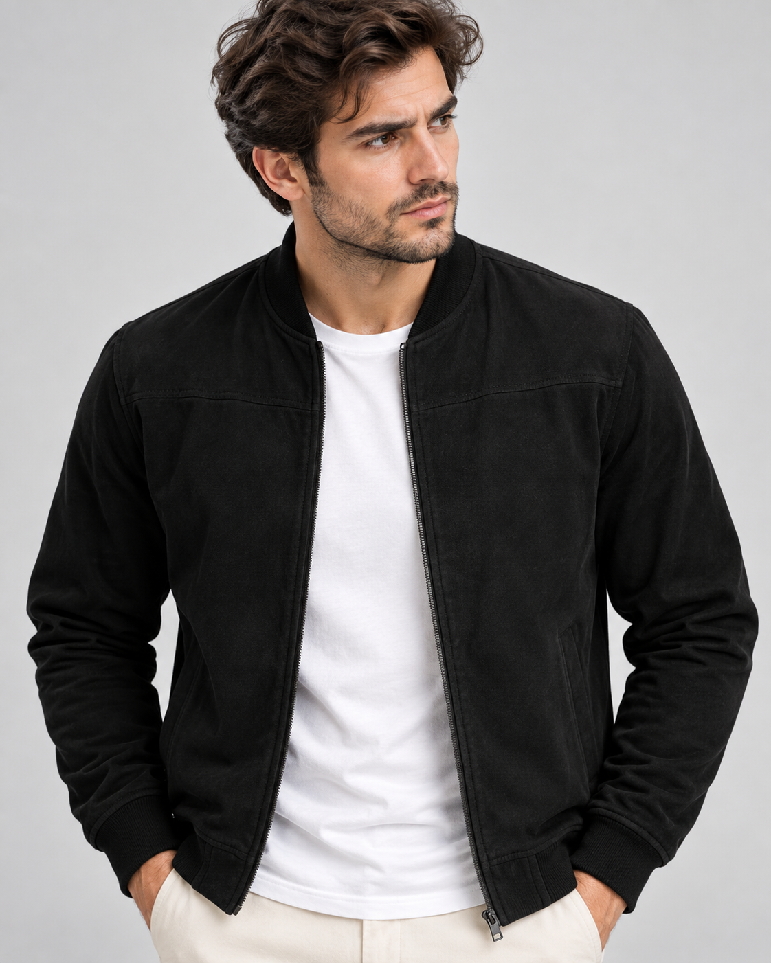 Men's Suede Finish Jacket – Fitted Cut, Structured Shoulders, Smart Casual