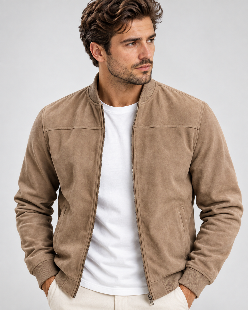 Men's Suede Finish Jacket – Fitted Cut, Structured Shoulders, Smart Casual